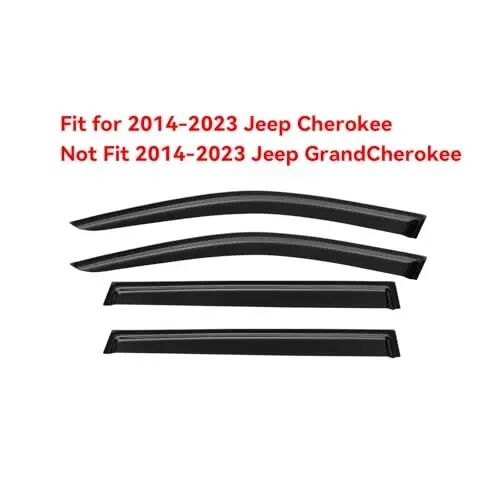 Rain Guards for 2014-2023 Jeep Cherokee, Out-Channel Window Visor Shields Vent Deflector Shade Wind Dark Smoke Jeep Cherokee KL Latitude Altitude Limited Trailhawk, Tape-On Outside-Mount, 4PCS - 1