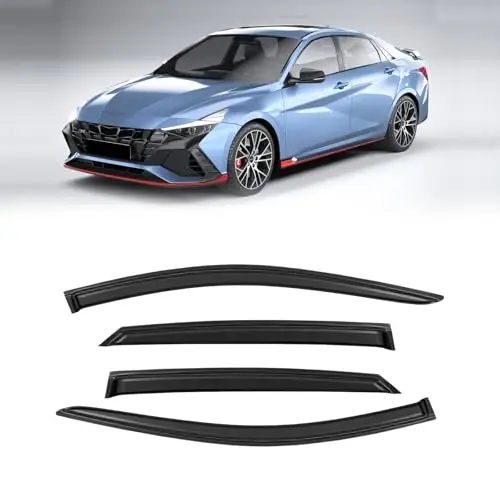 Rain Guards for 2021-2024 Hyundai Elantra, Out-Channel Window Visor Shields Vent Shade Deflector Wind Dark Smoke for 21-24 Elantra 2022 2023, Tape-On Outside-Mount, 4PCS 