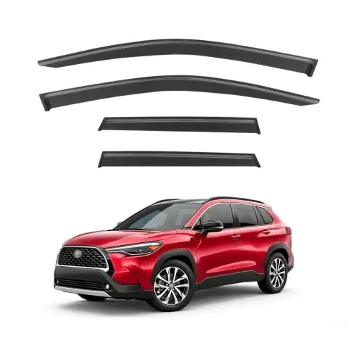 Rain Guards Window Visor for 2022-2026 Toyota Corolla Cross Out-Channel | Shields Vent Deflector Shade Wind Dark Smoke 2023 22 23 24, Tape-On Outside-Mount, 4PCS - 1