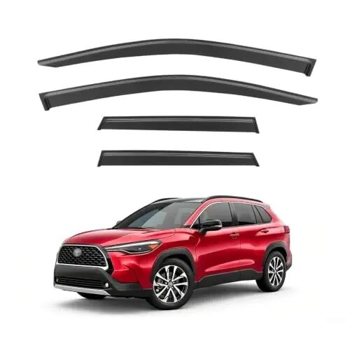 Rain Guards Window Visor for 2022-2026 Toyota Corolla Cross Out-Channel | Shields Vent Deflector Shade Wind Dark Smoke 2023 22 23 24, Tape-On Outside-Mount, 4PCS - 1