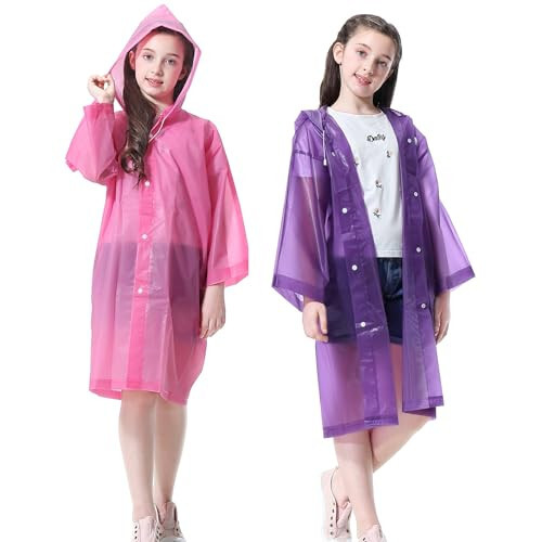 Rain Ponchos Raincoats for Kids, 2 Packs Rain Coats Jacket Reusable with Hood for Boys Girls Disney Hiking Camping Outdoor - 1