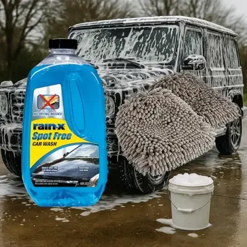 Rain-X 48 fl oz Dog’siz тозаловчи автомобиль ювиш совуни 2 та микрофибер ювиш қўлқопи (10.44