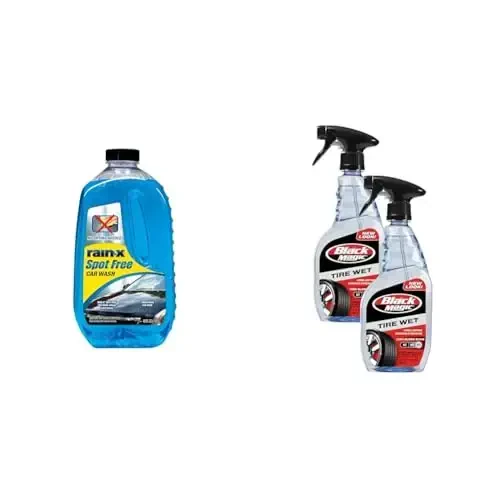 Rain-X 48 fl oz Spot Free Car Wash Soap & Black Magic 23oz Tire Wet Shine Spray (2-Pack) - Complete Car Cleaning Bundle - RAIN-X