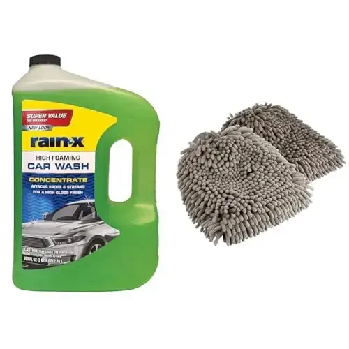 Rain-X 620191 Ko'pikli Avtomobil Yuvish 100 fl oz witModazoneodazoneBasics Mikrofiber Avtomobil Yuvish Quritish Qo'lqoplari, 2 Pachka (10.44
