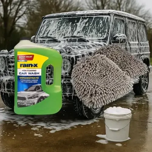 Rain-X 620191 Ko'pikli Avtomobil Yuvish 100 fl oz witModazoneodazoneBasics Mikrofiber Avtomobil Yuvish Quritish Qo'lqoplari, 2 Pachka (10.44
