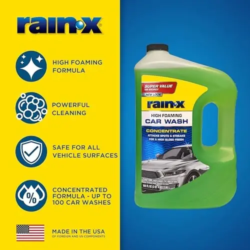 Rain-X 620191 Ko'pikli Avtomobil Yuvish - 100 fl oz. Yuqori Ko'pikli, Konsentrlangan Formula Katta Tozalash Harakati Uchun, Xavfsiz Tarzda Kir, Kir va Qoldiqlarni Ko'tarish Orqali Istisnoiy Tozalik Ta'minlaydi - Rain-X