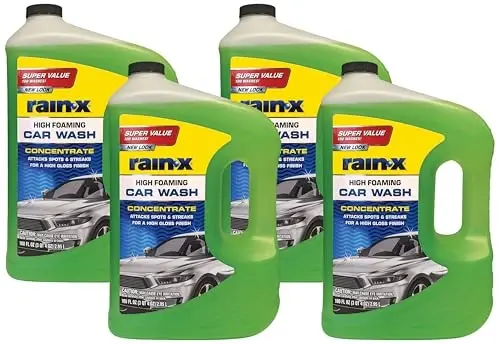 Rain-X 620191 ko'pikli avtomobil yuvish vositasi - 100 fl oz. Yuqori ko'pikli, konsentrlangan formula kuchli tozalash uchun, axloqsizlik, kir va qoldiqlarni xavfsiz tarzda ko'taradi va ajoyib tozalikni ta'minlaydi (4 dona) - RAIN-X