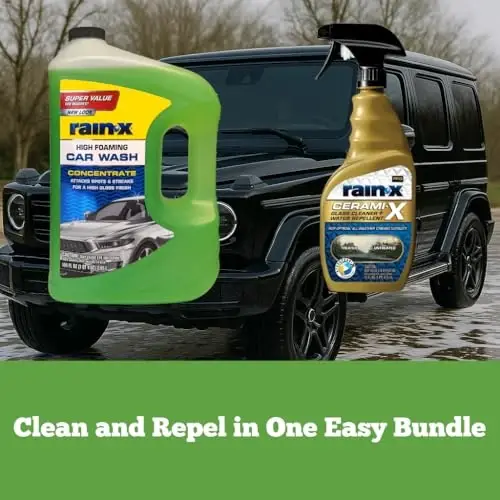 Rain-X Car Care Bundle: 100 fl oz Foaming Car Wash Concentrate & 23oz Cerami-X Glass Cleaner + Water Repellent - 2