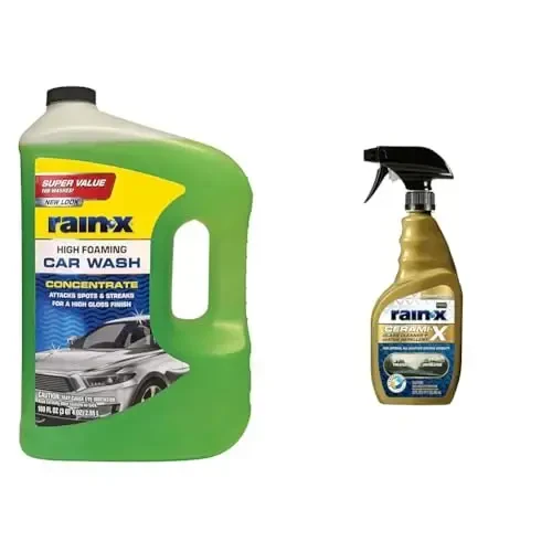 Rain-X Car Care Bundle: 100 fl oz Foaming Car Wash Concentrate & 23oz Cerami-X Glass Cleaner + Water Repellent 