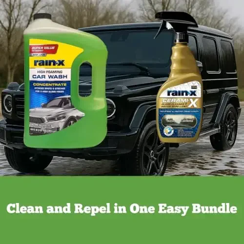 Rain-X Car Care Bundle: 100 fl oz Foaming Car Wash Concentrate & 23oz Cerami-X Glass Cleaner + Water Repellent - 2