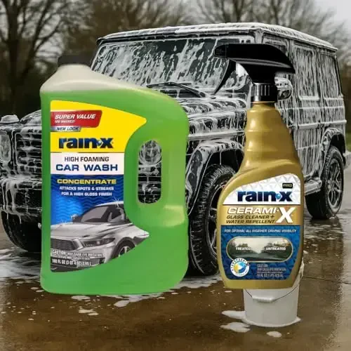 Rain-X Car Care Bundle: 100 fl oz Foaming Car Wash Concentrate & 23oz Cerami-X Glass Cleaner + Water Repellent - 3
