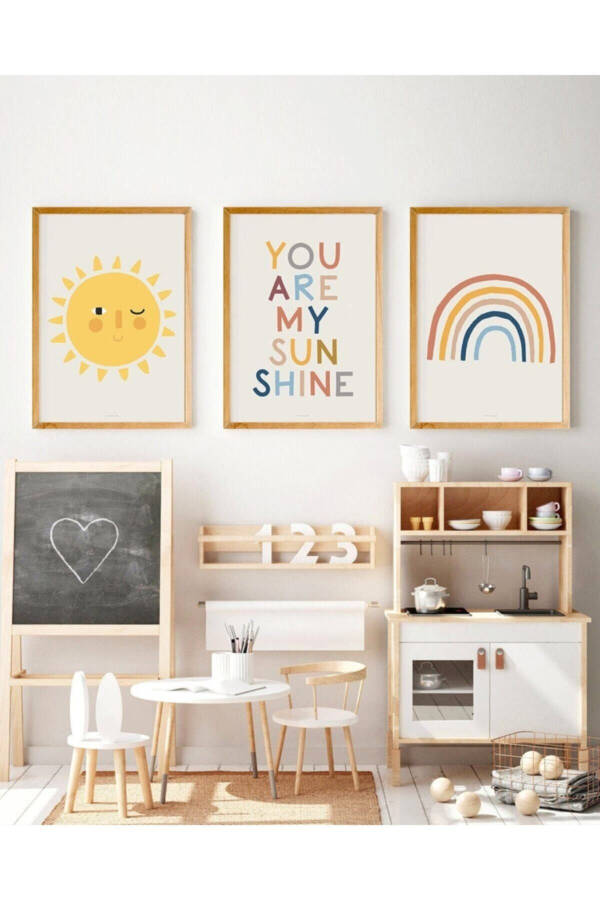 Rainbow and Sun Baby & Kids Room Decorative MDF Wall Picture Set 3 Pieces - 1