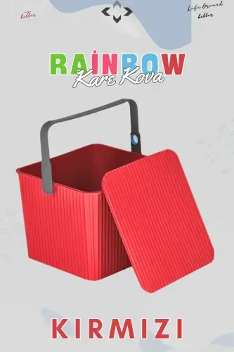Rainbow Kare Kapakli Kulpli Piknik Savati Tartibga soluvchi 1 Adet Kare Kova Piknik Sumkasi Savat-Qizil - 1