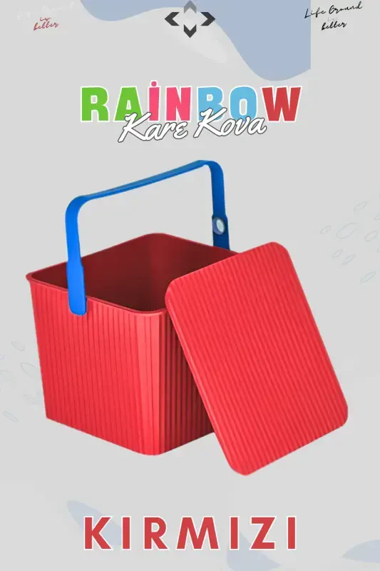 Rainbow Kare Kapakli Kulpli Piknik Savati Tartibga soluvchi 1 Adet Kare Kova Piknik Sumkasi Savat-Qizil - 5