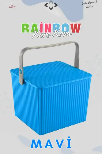 Rainbow Kare Kapakli Kulplu Piknik Savati Tartibga Soluvchi 1 Adet Kare Kova Piknik Sumkasi Savat-Moviy - 7