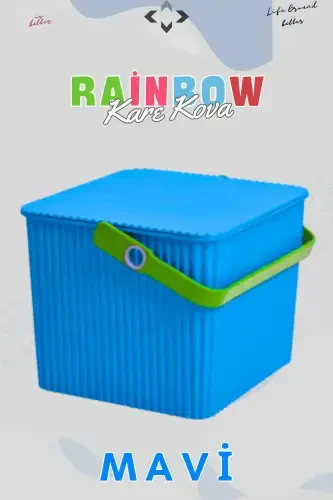 Rainbow Kare Kapakli Kulplu Piknik Savati Tartibga Soluvchi 1 Adet Kare Kova Piknik Sumkasi Savat-Moviy - 8