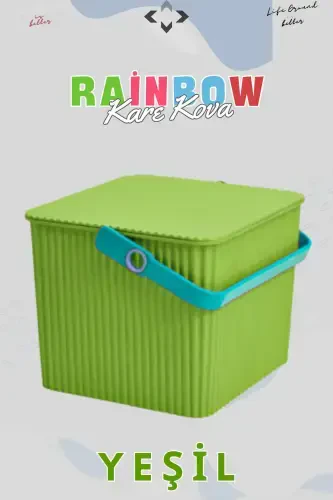 Rainbow Kare Kapaklı Kulplu Temizlik Kovası Düzenleyici 1 Adet Kare Kova Piknik Çantası Sepet-RENKLİ - 6