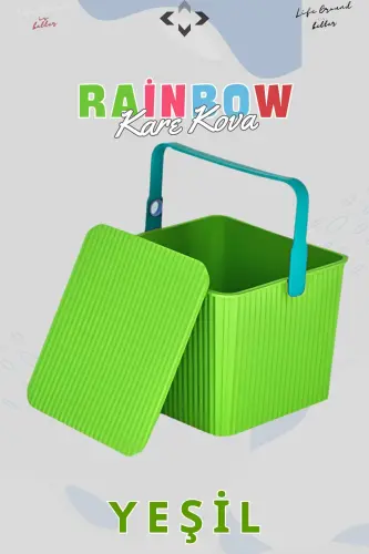 Rainbow Kare Kapaklı Kulplu Temizlik Kovası Düzenleyici 1 Adet Kare Kova Piknik Çantası Sepet-RENKLİ - 4