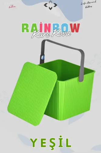 Rainbow Kare Kapaklı Kulplu Temizlik Kovası Düzenleyici 1 Adet Kare Kova Piknik Çantası Sepet - RENKLİ - 1