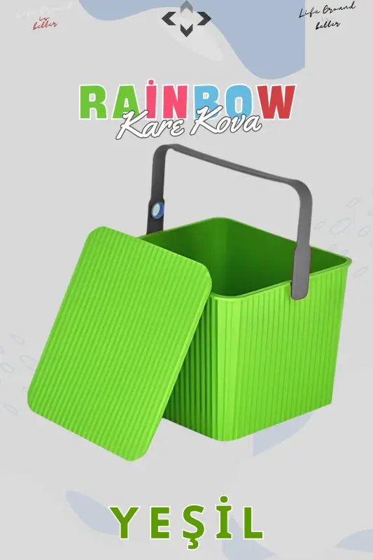 Rainbow Kare Kapaklı Kulplu Temizlik Kovası Düzenleyici 1 Adet Kare Kova Piknik Çantası Sepet - RENKLİ - 1