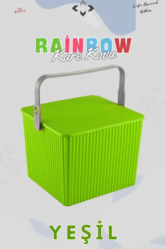 Rainbow Kare Kapaklı Kulplu Temizlik Kovası Düzenleyici 1 Adet Kare Kova Piknik Çantası Sepet - RENKLİ - 2