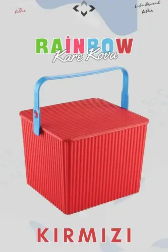 Rainbow Квадратная Крышка Ручка Корзина для пикника Органайзер 1 шт. Квадратное Ведро Сумка для пикника Корзина-Красный - 7