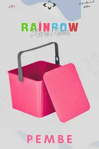 Rainbow Квадратное Ведро Для Уборки с Крышкой и Ручками, 1 шт., Квадратное Ведро, Сумка для Пикника, Корзина - Розовый - 1