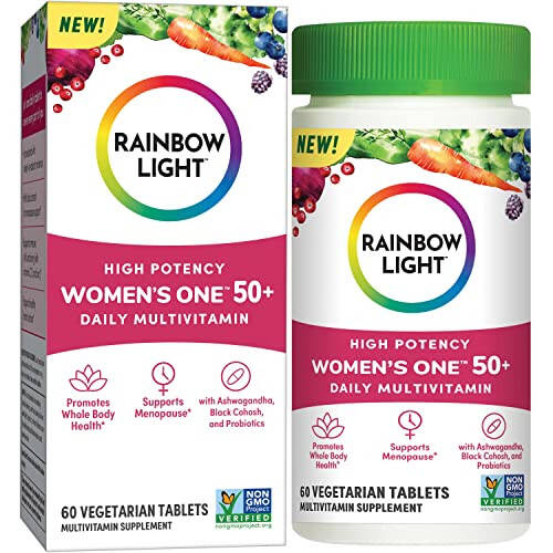 Rainbow Light Ayollar uchun 50+ Multivitamin, C, D va Sink, Probiotiklar, Ayollar uchun One 50+ Multivitamin yuqori kuchli immunitetni qo'llab-quvvatlashni ta'minlaydi, GMOsiz, Vegeterian, 60 ta tabletka - 8