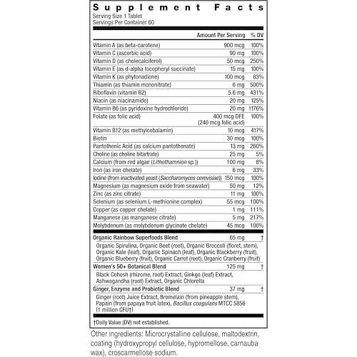 Rainbow Light Ayollar uchun 50+ Multivitamin, C, D va Sink, Probiotiklar, Ayollar uchun One 50+ Multivitamin yuqori kuchli immunitetni qo'llab-quvvatlashni ta'minlaydi, GMOsiz, Vegeterian, 60 ta tabletka - 2