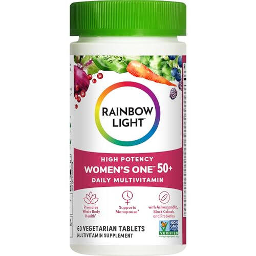 Rainbow Light Ayollar uchun 50+ Multivitamin, C, D va Sink, Probiotiklar, Ayollar uchun One 50+ Multivitamin yuqori kuchli immunitetni qo'llab-quvvatlashni ta'minlaydi, GMOsiz, Vegeterian, 60 ta tabletka - 7