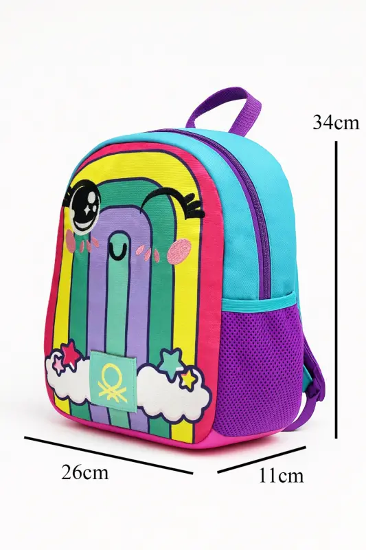 Rainbow Patterned Kindergarten Bag Set (Kindergarten Bag, Lunch Box)-Pink - 4