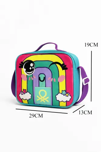 Rainbow Patterned Kindergarten Bag Set (Kindergarten Bag, Lunch Box)-Pink - UNITED COLORS OF BENETTON (1)