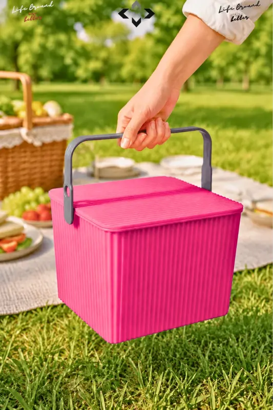 Rainbow Square Cover Handle Cleaning Bucket Organizer 1 Piece Square Bucket Picnic Bag Basket-Pink - LİGROUND