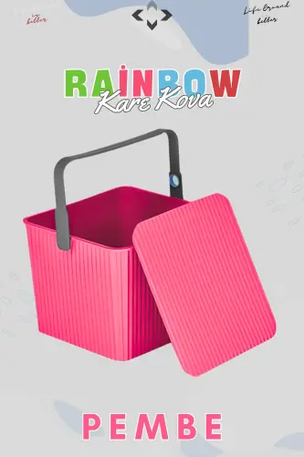 Rainbow Square Cover Handle Cleaning Bucket Organizer 1 Piece Square Bucket Picnic Bag Basket-Pink - 5