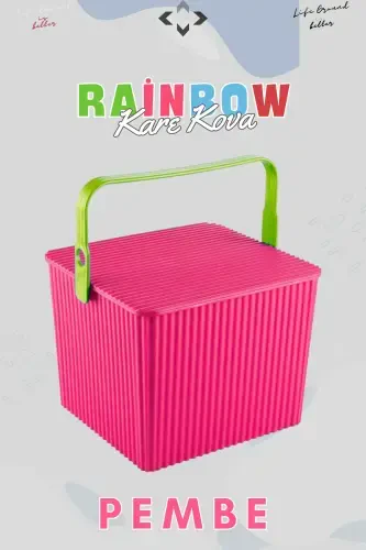 Rainbow Square Cover Handle Cleaning Bucket Organizer 1 Piece Square Bucket Picnic Bag Basket-Pink - 6