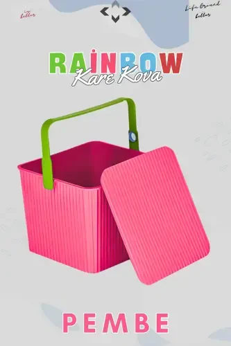 Rainbow Square Cover Handle Cleaning Bucket Organizer 1 Piece Square Bucket Picnic Bag Basket-Pink - 7