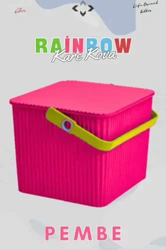 Rainbow Square Cover Handle Cleaning Bucket Organizer 1 Piece Square Bucket Picnic Bag Basket-Pink - 8
