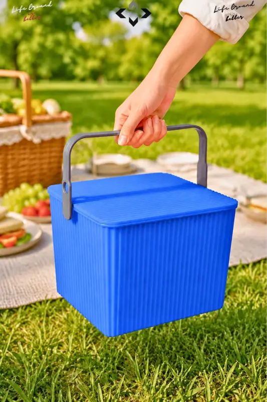 Rainbow Square Cover Handle Picnic Basket Organizer 1 Piece Square Bucket Picnic Bag Basket-Blue - 3