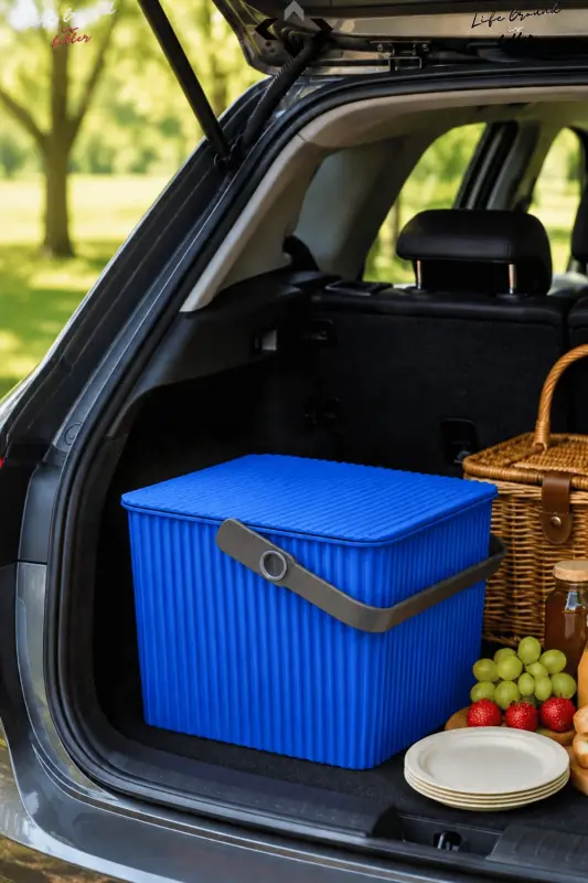 Rainbow Square Cover Handle Picnic Basket Organizer 1 Piece Square Bucket Picnic Bag Basket-Blue - 4