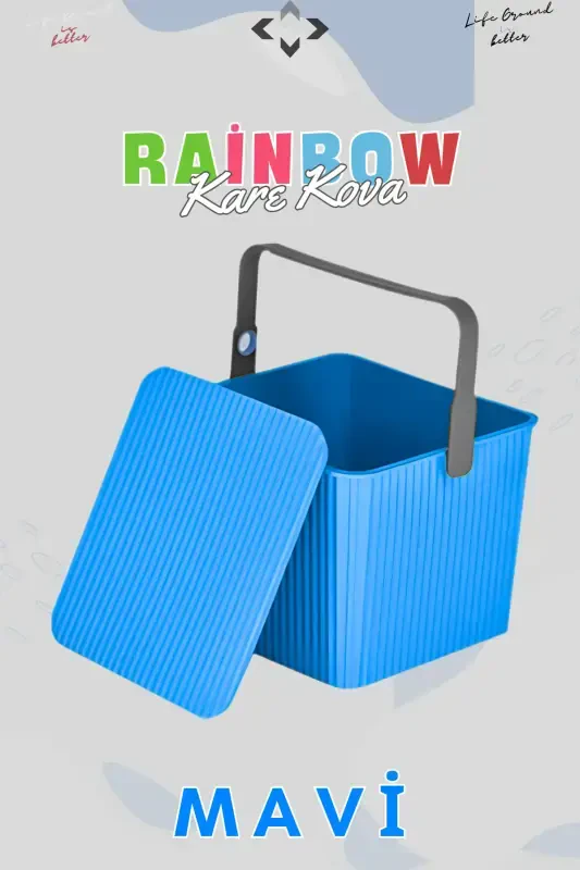 Rainbow Square Cover Handle Picnic Basket Organizer 1 Piece Square Bucket Picnic Bag Basket-Blue - LİGROUND