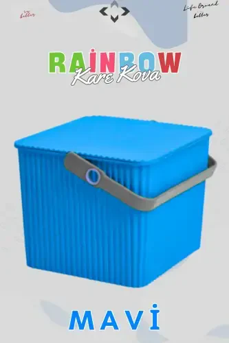 Rainbow Square Cover Handle Picnic Basket Organizer 1 Piece Square Bucket Picnic Bag Basket-Blue - LİGROUND (1)