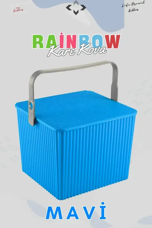 Rainbow Square Cover Handle Picnic Basket Organizer 1 Piece Square Bucket Picnic Bag Basket-Blue - 3