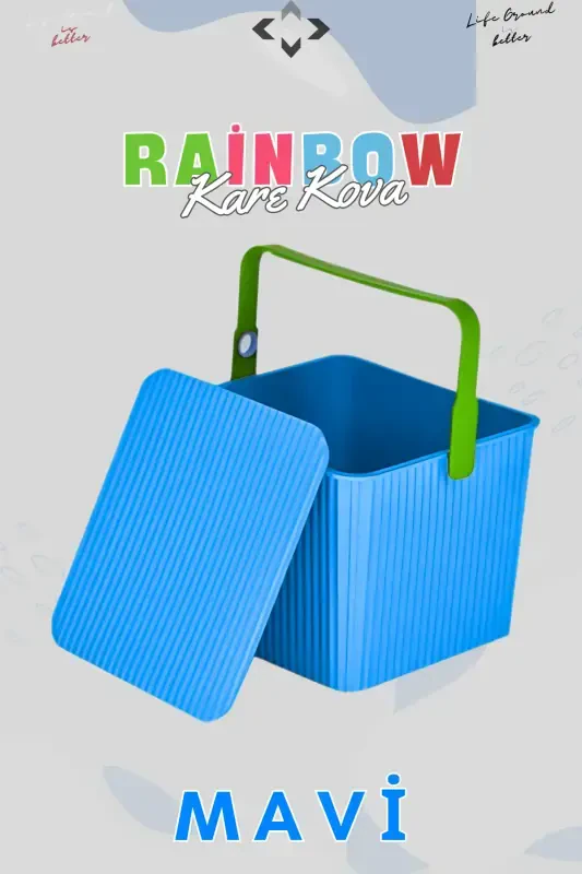 Rainbow Square Cover Handle Picnic Basket Organizer 1 Piece Square Bucket Picnic Bag Basket-Blue - 6