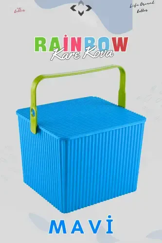 Rainbow Square Cover Handle Picnic Basket Organizer 1 Piece Square Bucket Picnic Bag Basket-Blue - 7