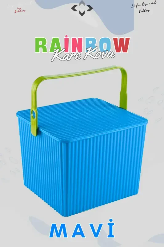 Rainbow Square Cover Handle Picnic Basket Organizer 1 Piece Square Bucket Picnic Bag Basket-Blue - 7