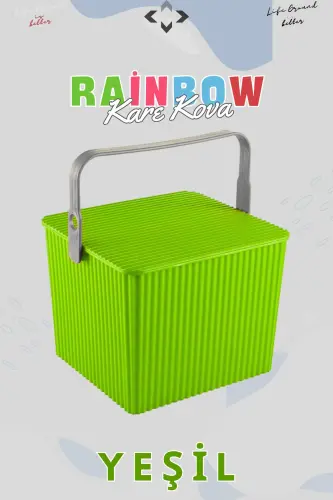 Rainbow Square Lidded Handle Picnic Basket Organizer 1 Piece Square Bucket Picnic Bag Grill Basket - LİGROUND (1)