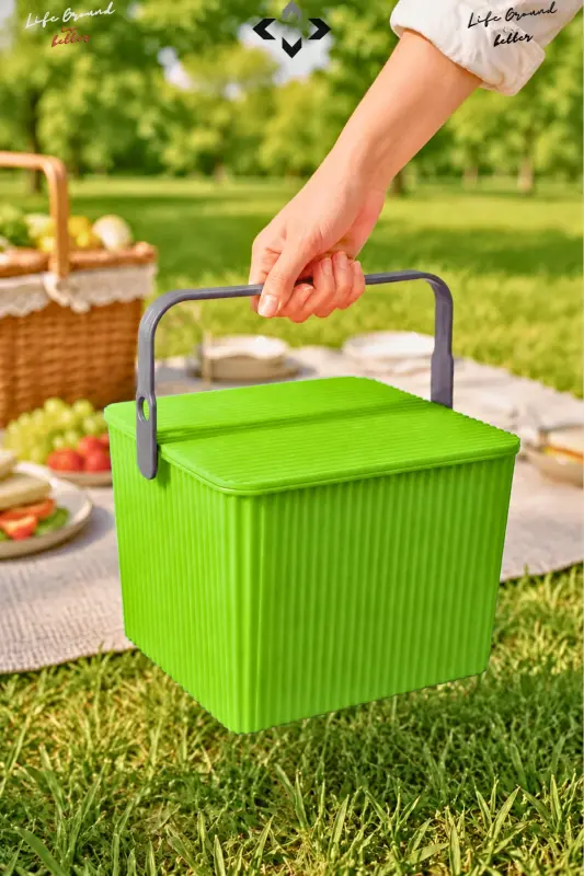Rainbow Square Lidded Handle Picnic Basket Organizer 1 Piece Square Bucket Picnic Bag Grill Basket - 7