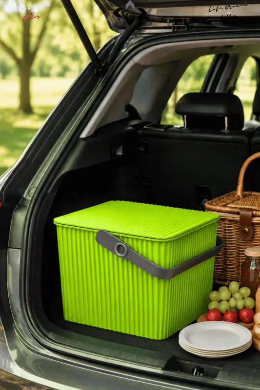 Rainbow Square Lidded Handle Picnic Basket Organizer 1 Piece Square Bucket Picnic Bag Grill Basket - 8