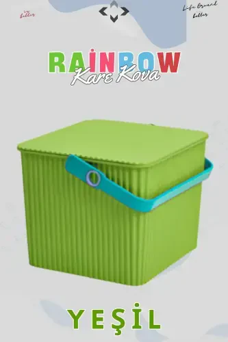 Rainbow Square Lidded Handle Picnic Basket Organizer 1 Piece Square Bucket Picnic Bag Grill Basket - 3