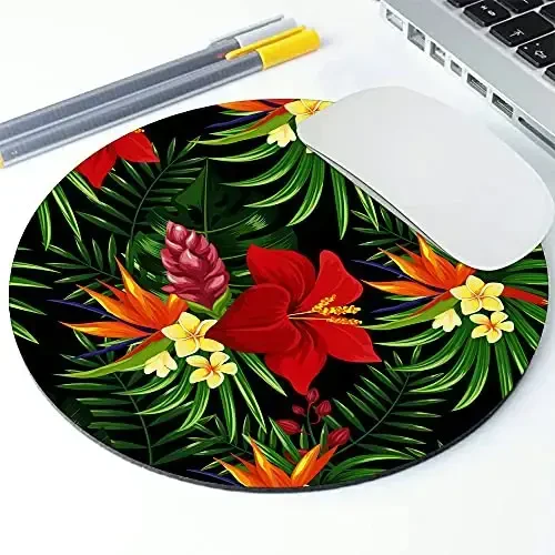 Rainforest Seamless Pattern Tropical Leaves, Tropical Jungle Plants and Exotic Flowers Round Mousepad, Personalized Custom Design Mouse Pads, Mousepad for Laptop Computers(plant1) - GOODSPROUT (1)